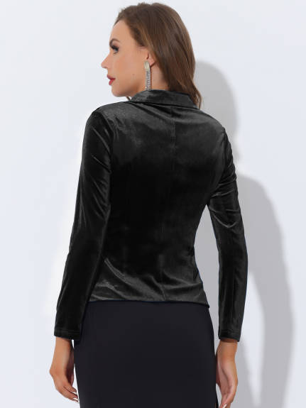 Allegra K- Notched Lapel Velvet Blazer