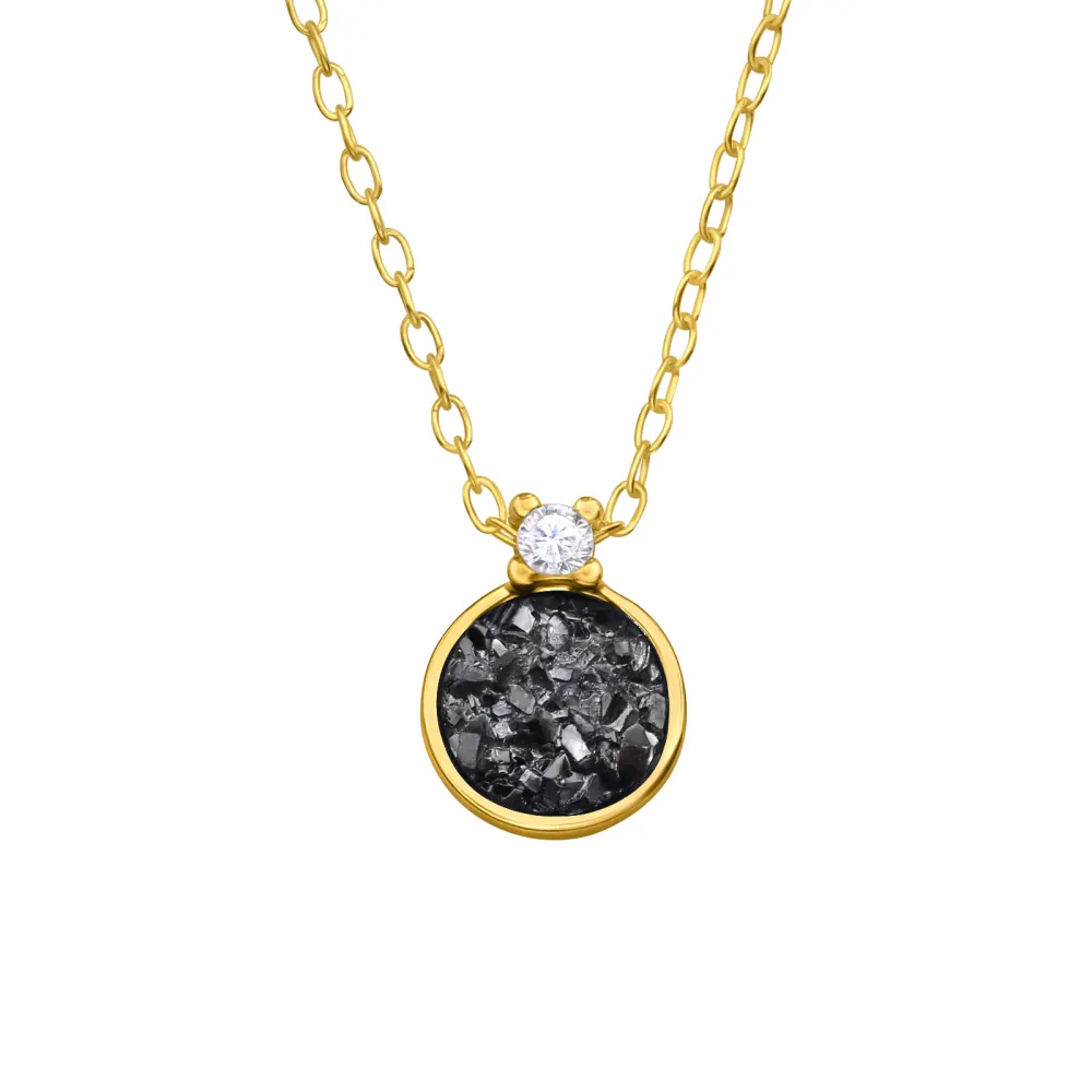 Sterling Silver 18kt Gold Plated Jet Druzy and CZ Dainty Timeless Necklace - Ag Sterling