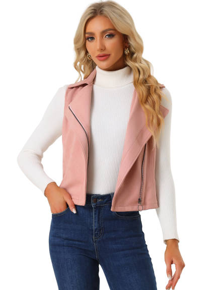 Allegra K - Faux Suede Vest Sleeveless Biker Jacket