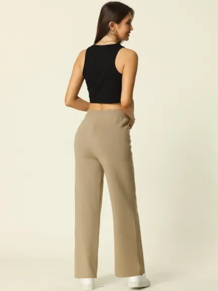 Allegra K- Pantalon pull à jambe large avec lien à la taille élastique sur le devant