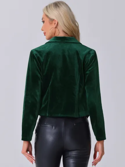 Allegra K - Notch Lapel Open Front Velvet Jacket