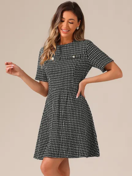 Allegra K - Plaid Mini Length A-Line Dress