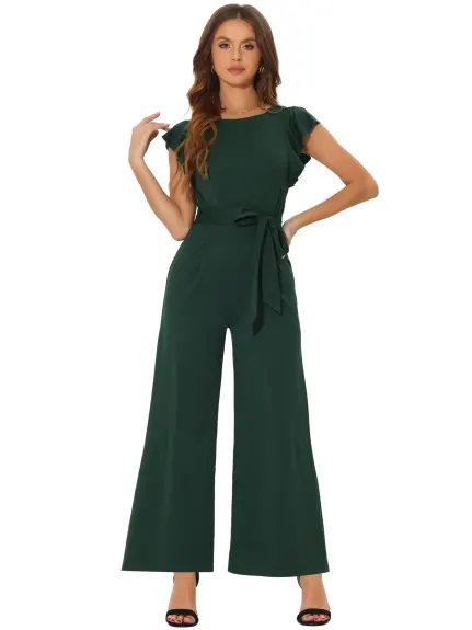 Allegra K- Sleeveless Ruffle Wide Leg Romper Jumpsuit