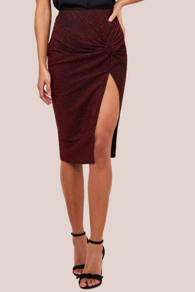 Goddiva - Knot Front Thigh Split Midi Skirt