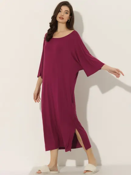 cheibear - 3/4 Sleeve Nightgown Long Sleep Shirt