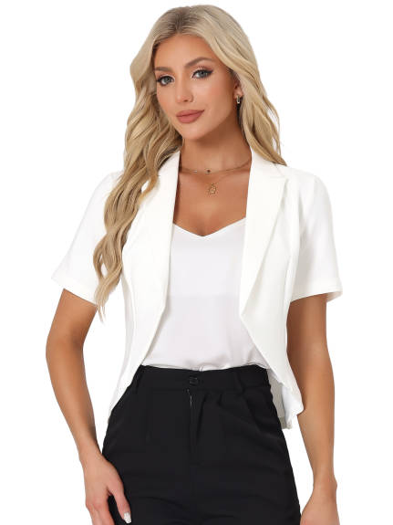 Allegra K- Lapel Short Sleeve Open Front Cropped Blazer