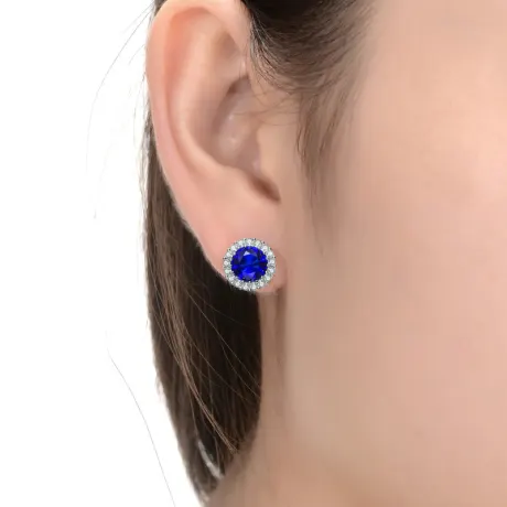 Genevive Sterling Silver with Colored Cubic Zirconia Round Halo Stud Earrings