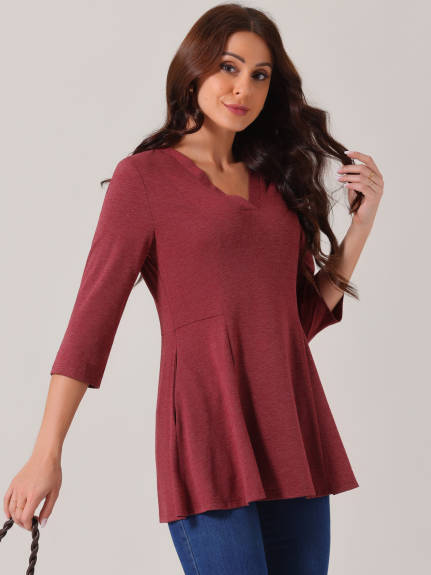 INSPIRE CHIC - V Neck 3/4 Sleeve Flare Blouse