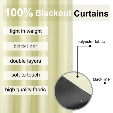 PiccoCasa- 100% Blackout Waterproof Grommet Curtains with Black Liner, 2 Panels Set 52 x 95 Inch