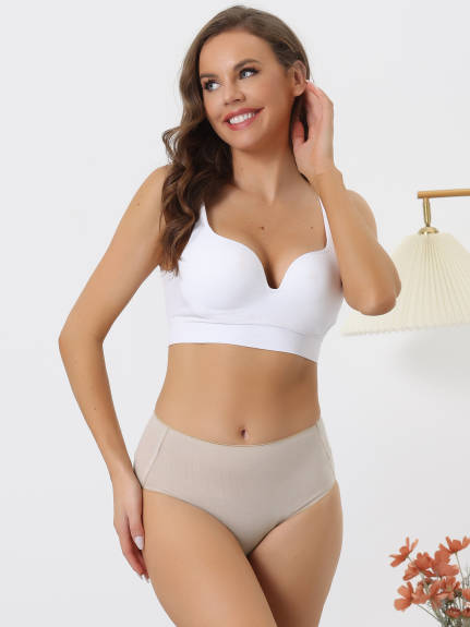 Allegra K- High Waist Cotton Briefs Tummy Control Panties