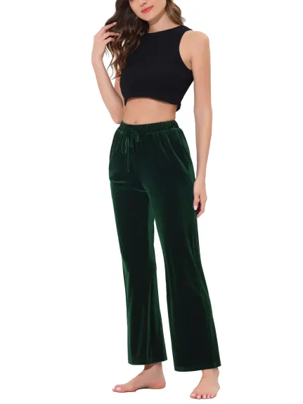 cheibear - Pajama Bottoms Velvet Wide Leg Sleep Trousers