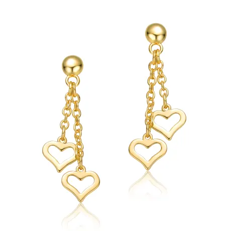 Rachel Glauber Young Adults/Teens 14k Yellow Gold Plated Double Heart Halo Dangle Chain Drop Earrings