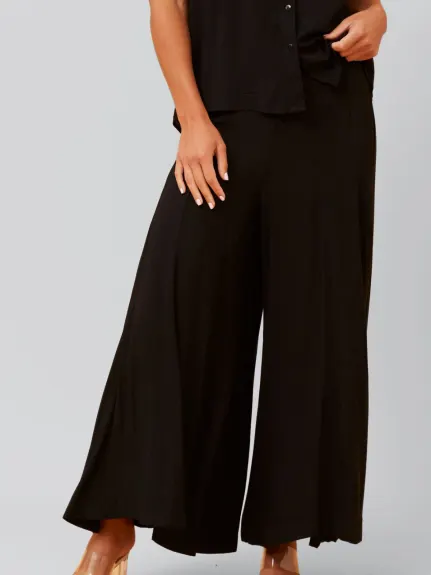 Solange Pantalon Palazzo Lin Taille Élastique Noir