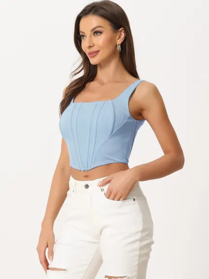 Allegra K- col carré Bustier Zip Top