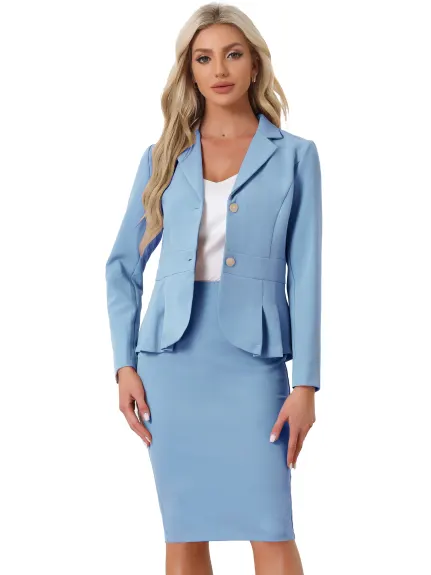 Allegra K- Suit Set-2 Pieces Peplum Blazer and Pencil Skirt