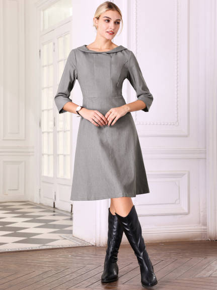 Hobemty - Peter Pan Collar Elegant A Line Dress