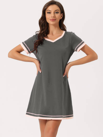 cheibear - Contrast Color V Neck Summer Nightshirt