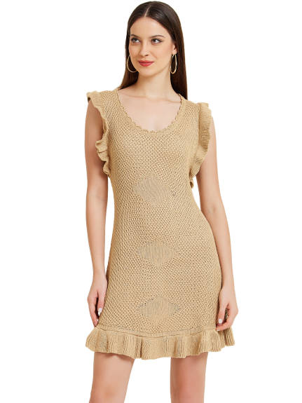 Allegra K - Crochet Round Neck Mini Knit Dress