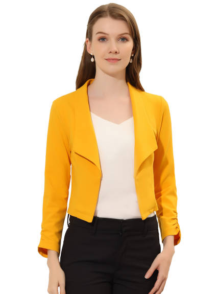 Allegra K- Cropped Notched Lapel Long Sleeve Blazer