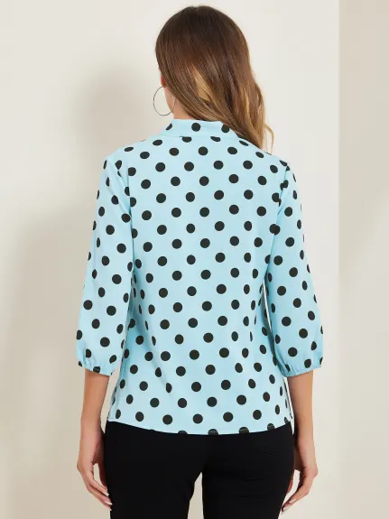 Allegra K- Blouse à pois à volants sur les épaules avec poignets élastiques et nœud papillon au cou