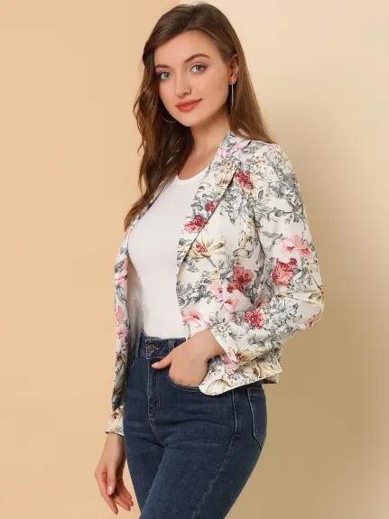 Allegra K- Open Front Notch Lapel Printed Blazer Jacket