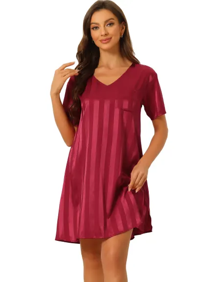 cheibear - Summer Striped Silky Satin Lounge Dress Nightshirt