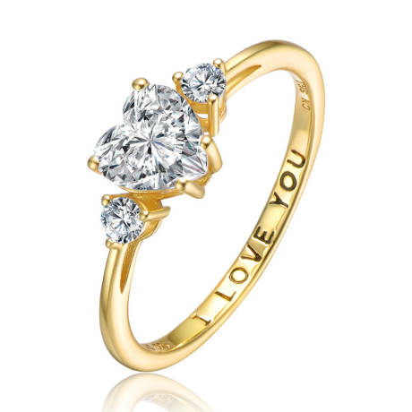 Genevive Sterling Silver with Clear Heart Cubic Zirconias Three-Stone "I Love You" Ring: Size 6