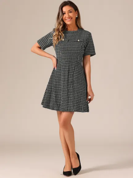 Allegra K - Plaid Mini Length A-Line Dress