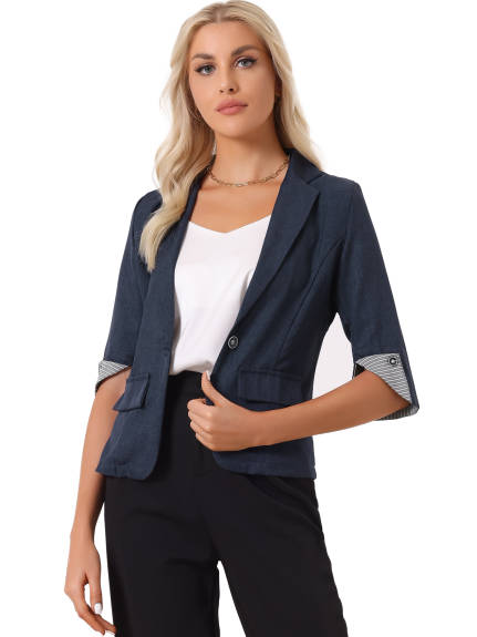 Allegra K- Notched Lapel Collar 3/4 Sleeve Button Front Blazer