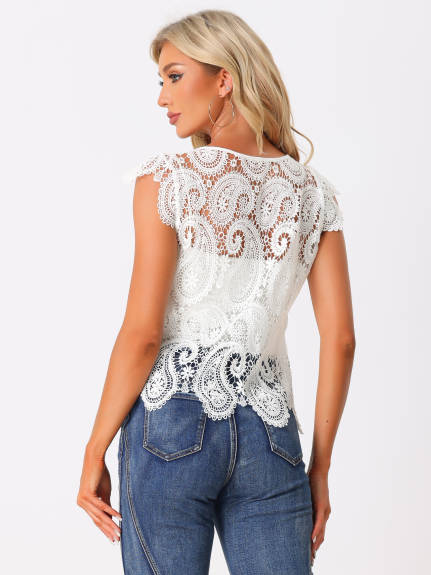 Allegra K- Lace Sheer Summer Boho Blouse