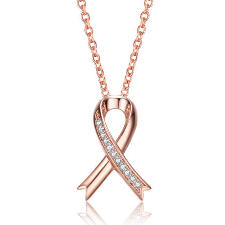 Rachel Glauber 18k Rose Gold Plated with Clear Cubic Zirconia Ribbon Pendant Necklace