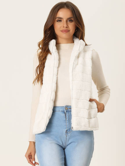 Allegra K - Sleeveless Winter Zip-Up Faux Fur Jacket