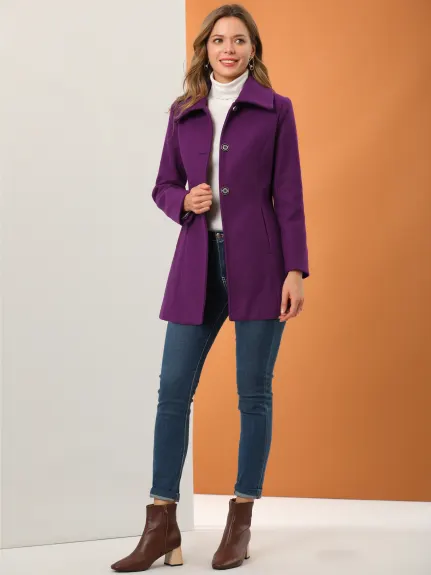 Allegra K- Single Breasted Turndown Collar Overcoat