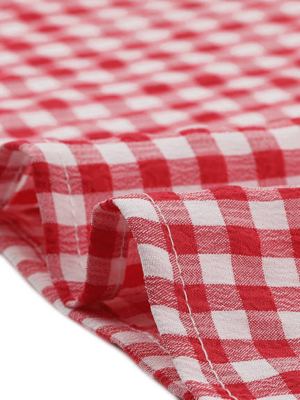 Allegra K- Square Neck Gingham Cap Sleeve Blouse