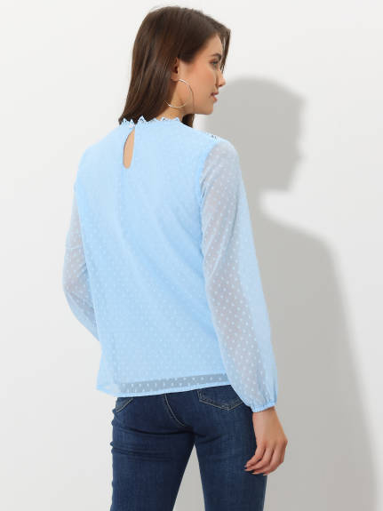 Allegra K- Lace Crochet Crew Neck Chiffon Blouse