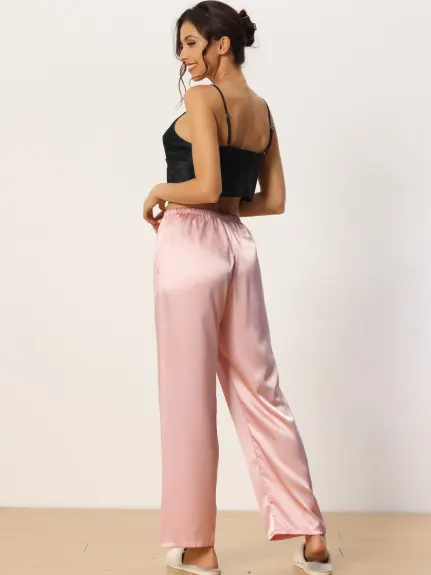 cheibear - Wide-leg Elastic Waist Long Sleep Pants