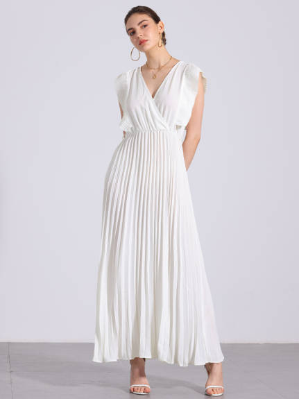 Allegra K - Wrap V-Neck Elegant Maxi Dress