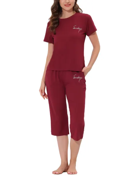 cheibear - Round Neck Capri Summer Nightwear PJ Set