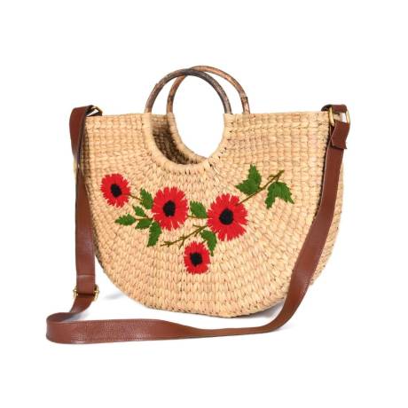 Aaron Leather Goods- Nature Nest Shopper Handwoven Embroidered Handbag