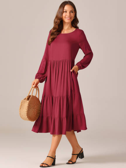 Allegra K - Fall Long Sleeve Tiered Maxi Dress