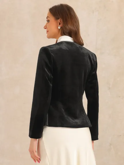 Allegra K - Velvet Shoulder Pads Blazer Jacket