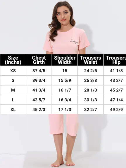 cheibear - Round Neck Capri Summer Nightwear PJ Set