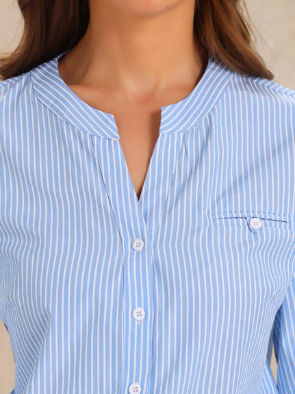 Allegra K - Striped Button Down Long Sleeve Blouse