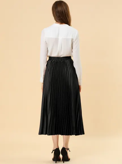 Allegra K - Elastic Waist Accordion Pleated Midi Skirt