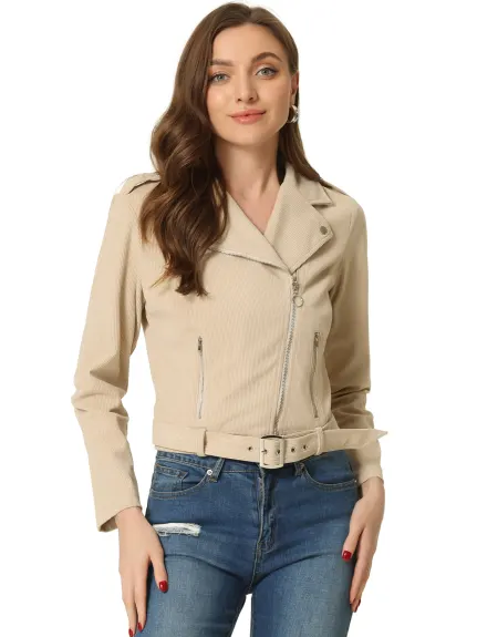 Allegra K- Corduroy Notched Lapel Zipper Jacket