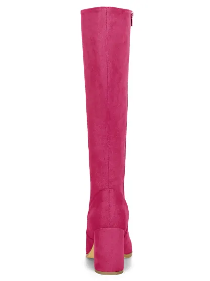 Allegra K- Side Zipper Chunky Heel Knee High Boots