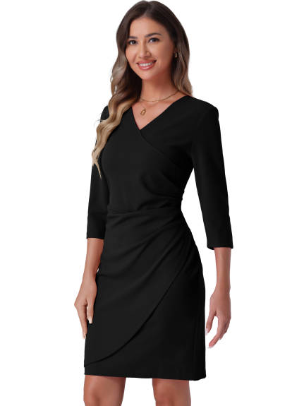 Allegra K - Faux Wrap V-Neck Sheath Dress