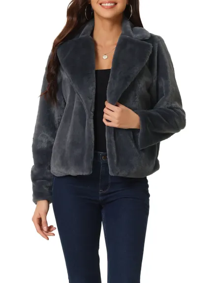 Allegra K- Cropped Notch Lapel Fluffy Coat