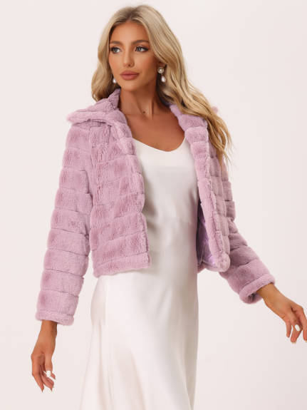 Allegra K- Faux Fur Fluffy Coat Collar Cropped Jacket