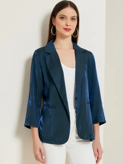 Allegra K - Blazer de travail à boutons et revers uni